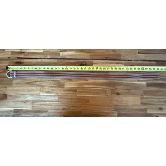 Y2K Woven Fabric Belt D-Ring Gray / Red Stripe Grunge Gorp Adjustable - Picture 9 of 12
